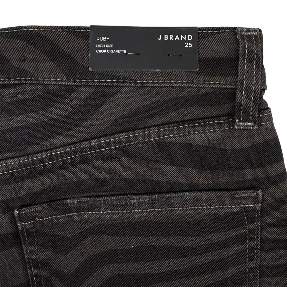 NWT J BRAND Ruby High-Rise Crop Cigarette Jean Size 25 Black Dazzle Destruct